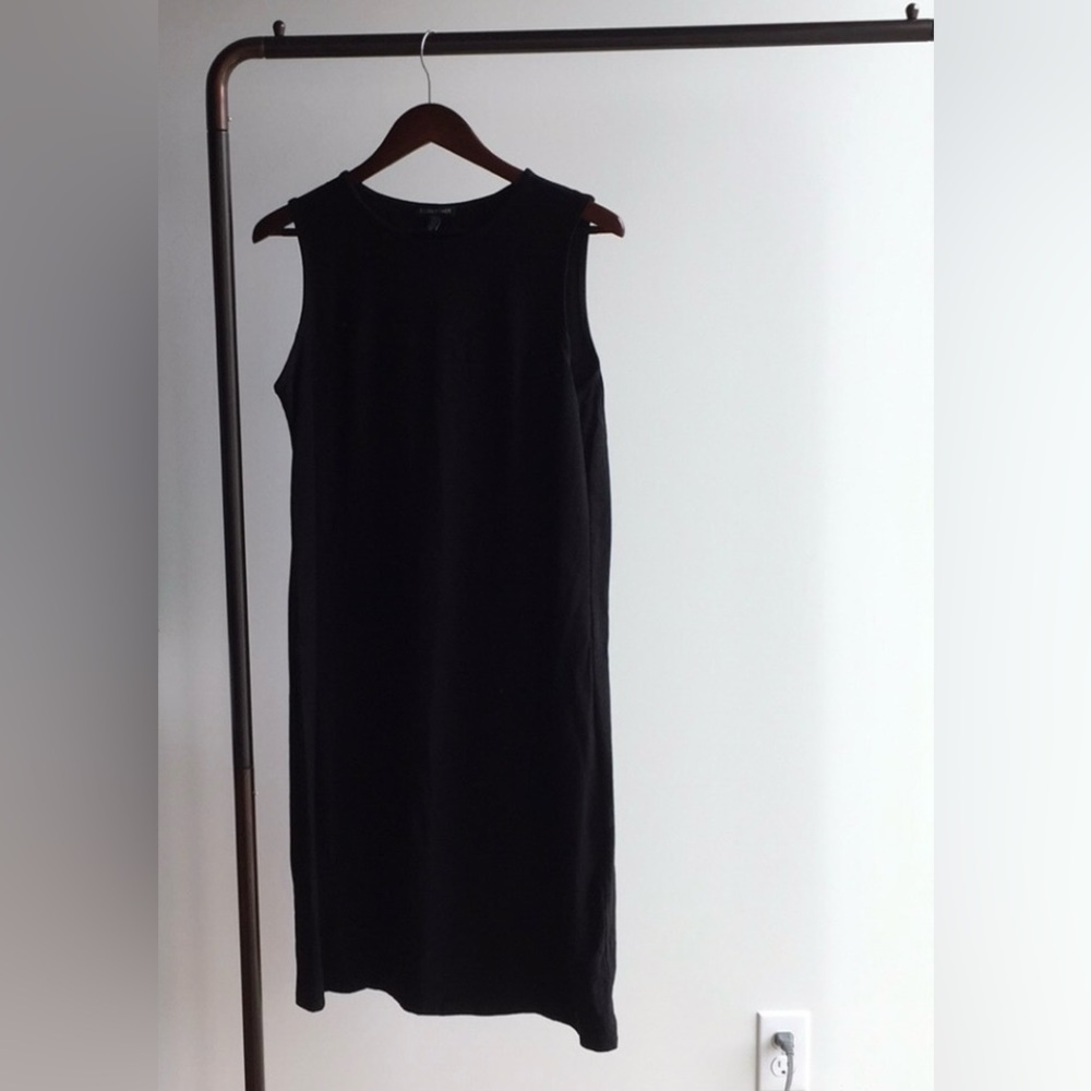 Eileen Fisher Black Dress Knee Length Stretch Crepe Sleeveless S/P